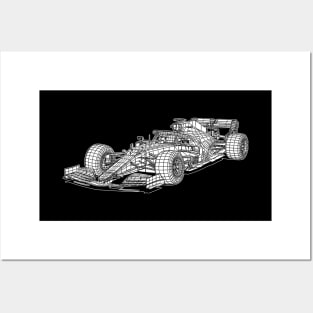 White Formula 1 Car Blueprint Sketch Art Posters and Art